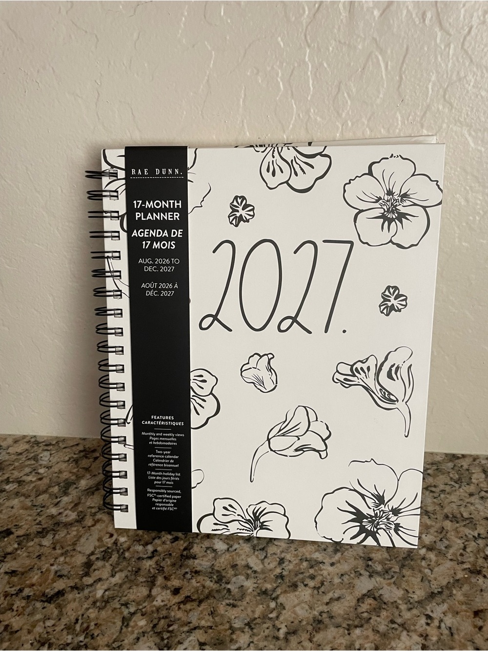 Rae Dunn Black & White Floral 2027 Spiral Planner